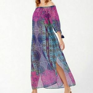 Tommy Bahama Sun-Kissed On Georgette Off-The-Shoulder Maxi Dress Sz small